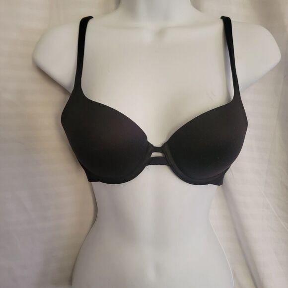 34A AUDEN Womens Black Plunging Padded Underwire Back Closure Push-Up Bra 3D - Picture 3 of 10